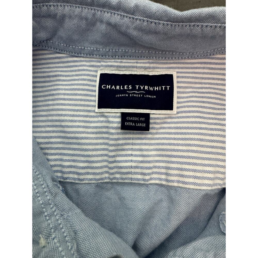 Charles Tyrwhitt Shirt Mens XL Blue Oxford Button Down Short Sleeve Classic Fit - Picture 11 of 14